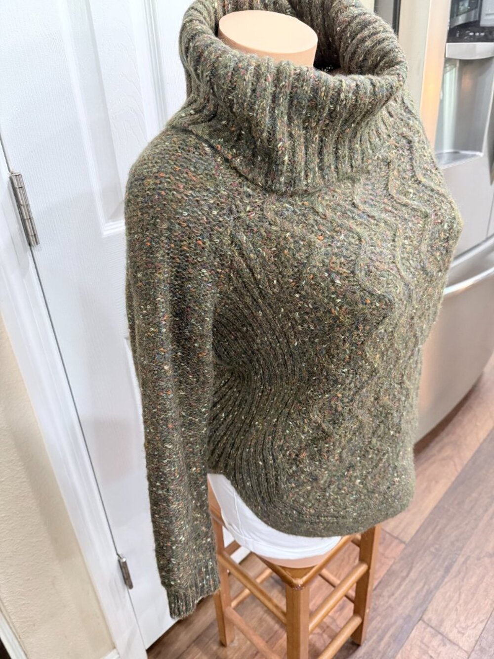Charlie B XS Olive Donegal Fleck Wool Blend Cowl Turtleneck Sweater - Picture 2 of 13